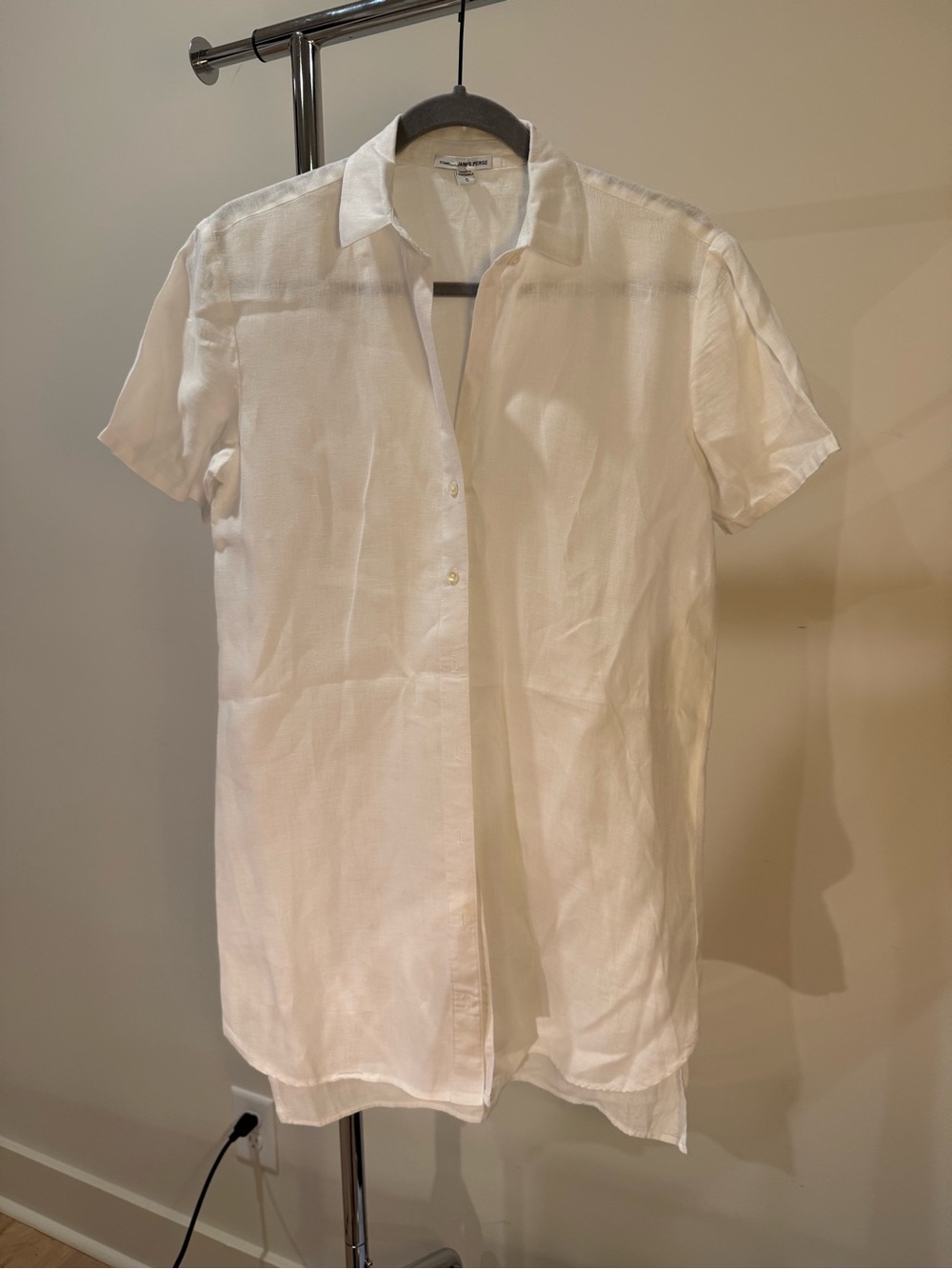 James Perse Cream Short-Sleeve Button-Front Mini Shirt Dress